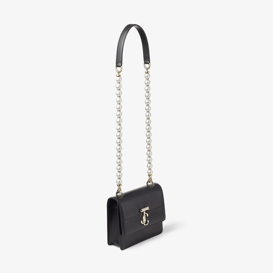 JIMMY CHOO Black Box Leather Top Handle Bag with Pearls