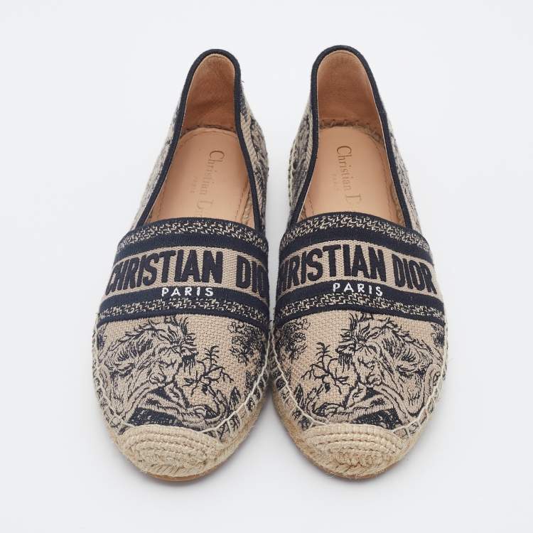 Dior - Granville Espadrille Deep Blue Toile de Jouy Reverse Embroidered Cotton - Size 34 - Women