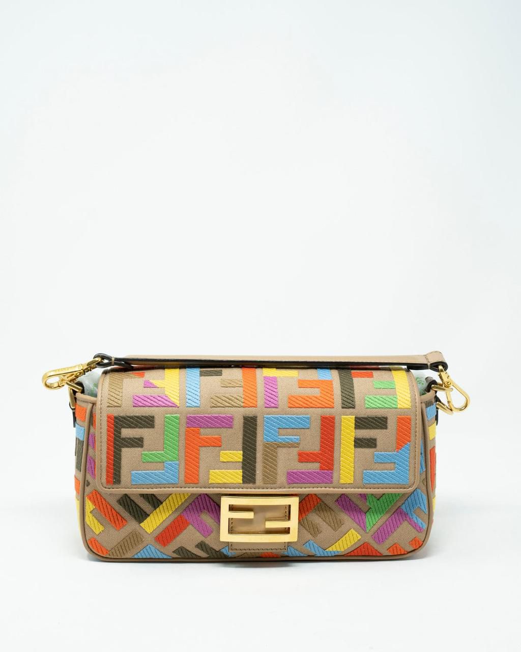 Fendi Zucca Embroidered Canvas Baguette Satchel
