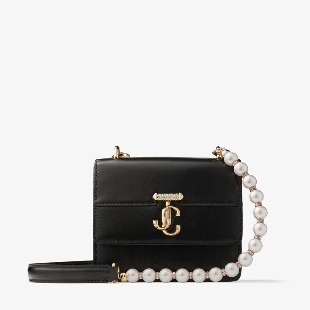 JIMMY CHOO Black Box Leather Top Handle Bag with Pearls