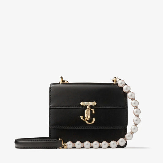 JIMMY CHOO Black Box Leather Top Handle Bag with Pearls