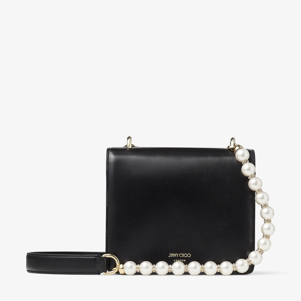 JIMMY CHOO Black Box Leather Top Handle Bag with Pearls
