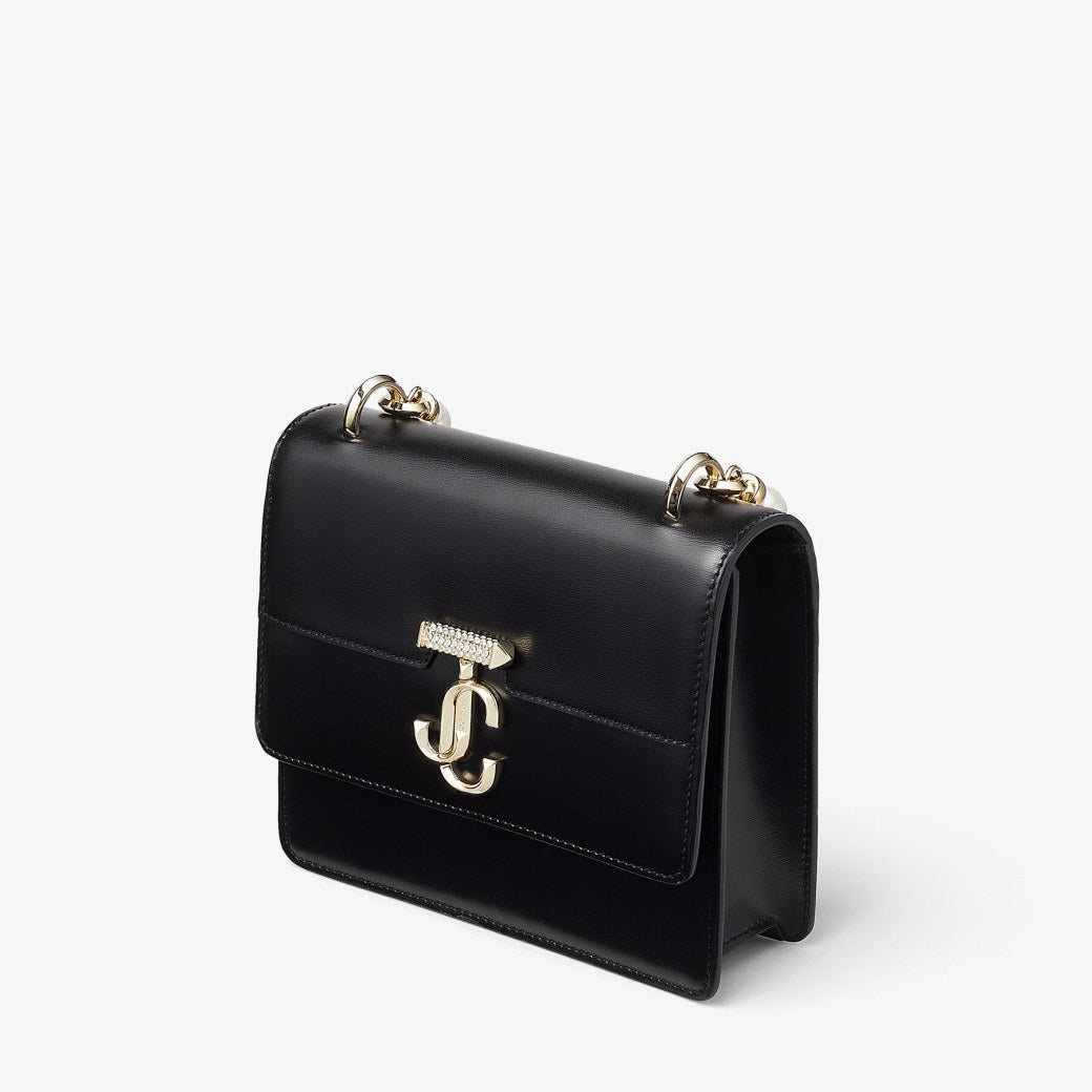 JIMMY CHOO Black Box Leather Top Handle Bag with Pearls