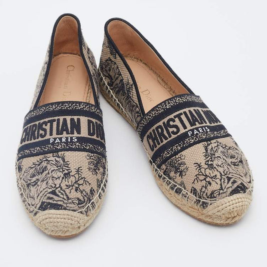 Dior - Granville Espadrille Deep Blue Toile de Jouy Reverse Embroidered Cotton - Size 34 - Women