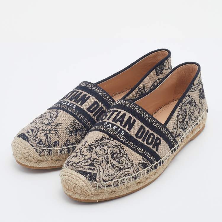 Dior - Granville Espadrille Deep Blue Toile de Jouy Reverse Embroidered Cotton - Size 34 - Women