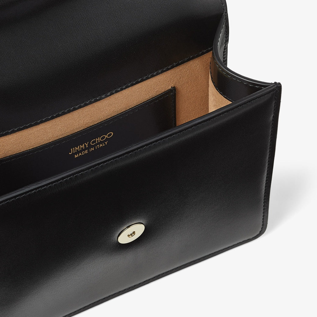 JIMMY CHOO Black Box Leather Top Handle Bag with Pearls