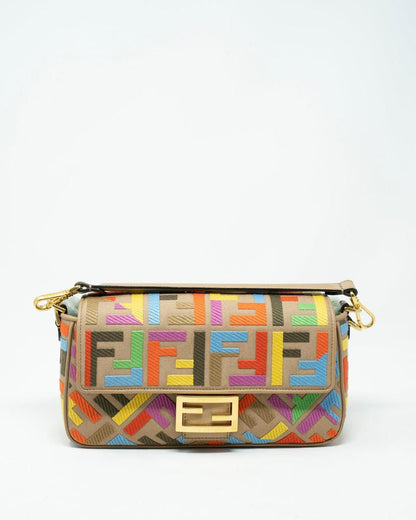 Fendi Zucca Embroidered Canvas Baguette Satchel