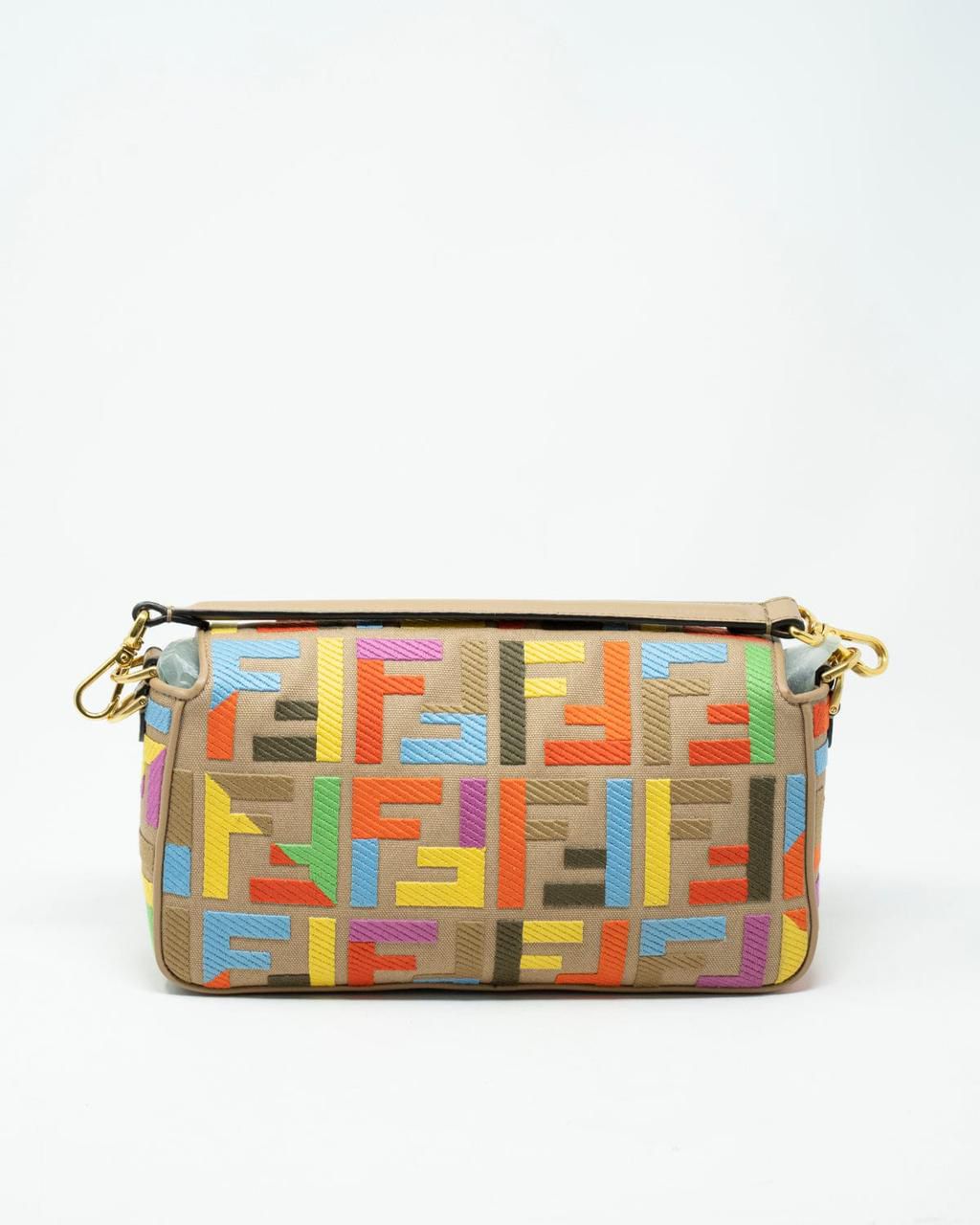 Fendi Zucca Embroidered Canvas Baguette Satchel