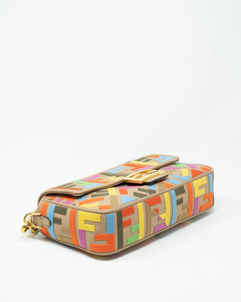 Fendi Zucca Embroidered Canvas Baguette Satchel