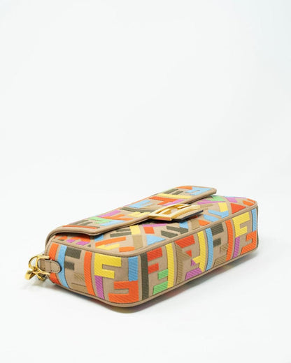 Fendi Zucca Embroidered Canvas Baguette Satchel