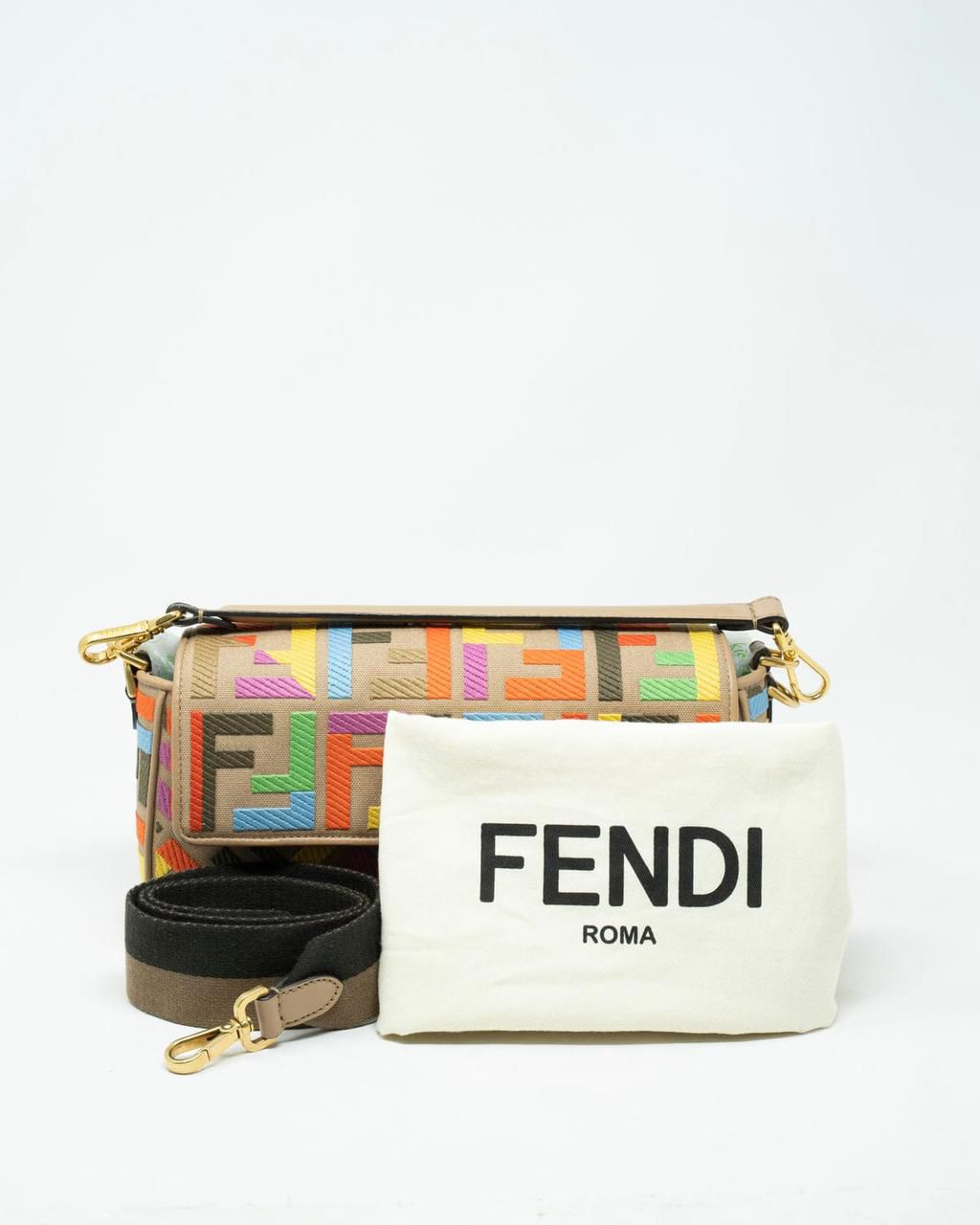 Fendi Zucca Embroidered Canvas Baguette Satchel